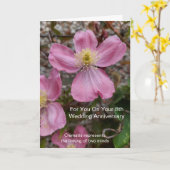 ピンクパーソナライズされたクレマチ結婚ス8周年 カード (黄色い花)