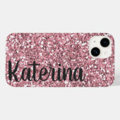 ピンクパーソナライズされたグリッターお名前。ケースマット Case-Mate iPhoneケース (裏面 (横))