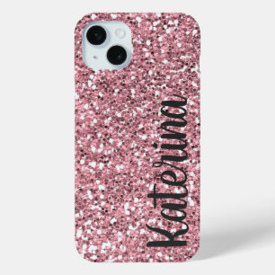 ピンクパーソナライズされたグリッターお名前。 iPhone 15 MINIケース