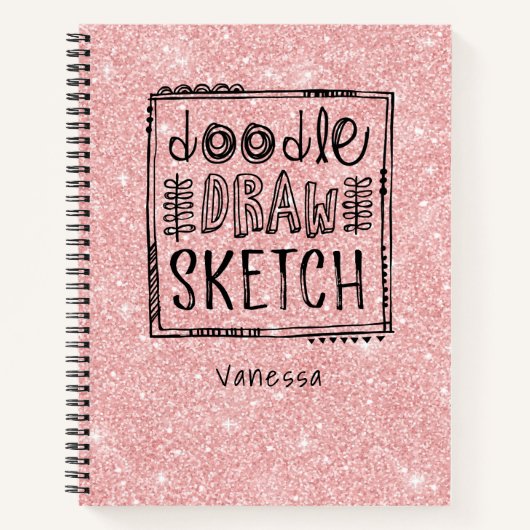 ピンクパーソナライズされたグリッターアーティストスケッチブック ノートブック (正面)