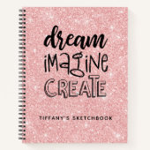 ピンクパーソナライズされたグリッタースケッチブックエレガント ノートブック (正面)