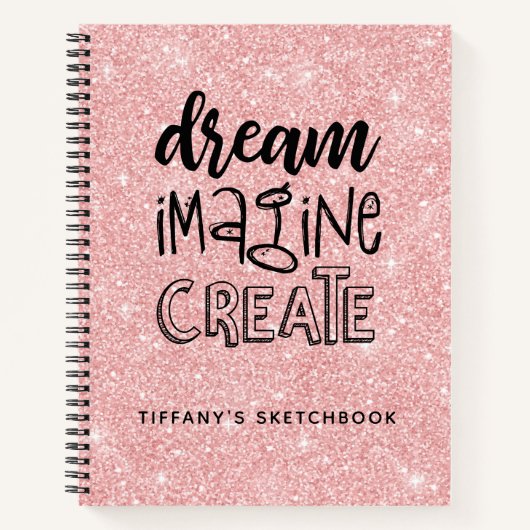 ピンクパーソナライズされたグリッタースケッチブックエレガント ノートブック (正面)