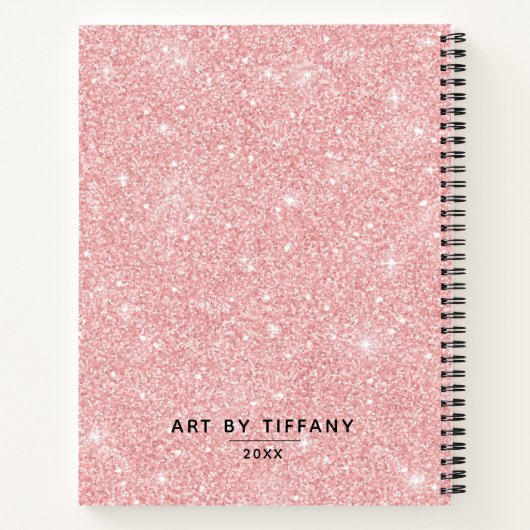 ピンクパーソナライズされたグリッタースケッチブックエレガント ノートブック (裏面)
