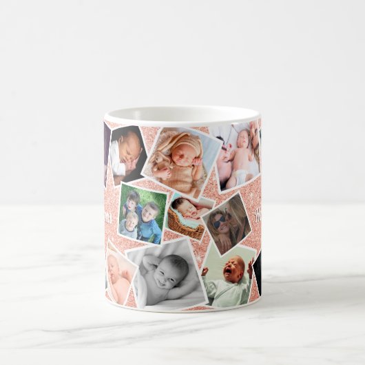 ピンクパーソナライズされたグリッターファミリー写真 コーヒーマグカップ (中央)