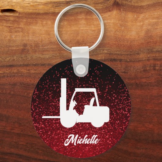 ピンクパーソナライズされたグリッターフォークリフト キーホルダー (裏面)