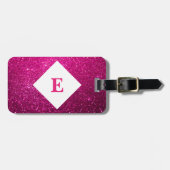 ピンクパーソナライズされたグリッタープリントラゲージタグ ラゲッジタグ (正面横)