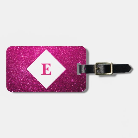 ピンクパーソナライズされたグリッタープリントラゲージタグ ラゲッジタグ (正面横)