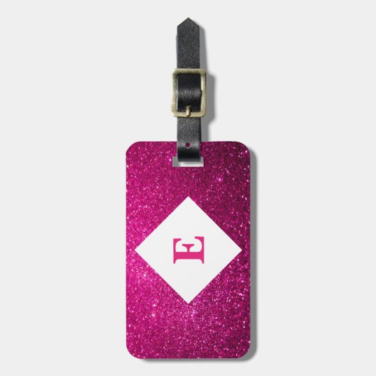 ピンクパーソナライズされたグリッタープリントラゲージタグ ラゲッジタグ (正面縦)