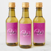 ピンクパーソナライズされたグリッター名グラデーションモノグラム ワインラベル (ボトル)