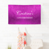 ピンクパーソナライズされたグリッター誕生日バナー 横断幕 (インサイチュ)