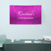 ピンクパーソナライズされたグリッター誕生日バナー 横断幕 (トレードショー)