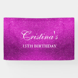 ピンクパーソナライズされたグリッター誕生日バナー 横断幕
