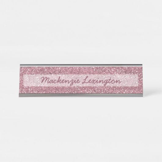 ピンクパーソナライズされたグリッター | ローズゴールド デスクネームプレート (正面)