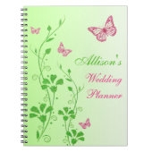 ピンクパーソナライズされたグリーンバタフライフローラ手帳 ノートブック (正面)