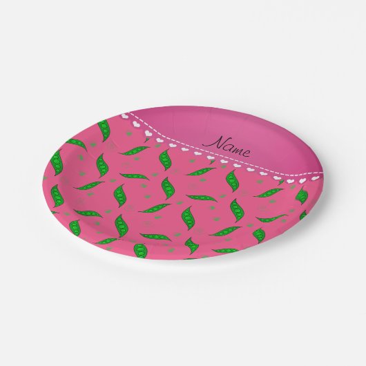 ピンクパーソナライズされたグリーンピーズと名付ける ペーパープレート (アングル)