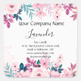 ピンクパーソナライズされたグリーンフローラキャンドルラベル スクエアシール