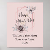 ピンクパーソナライズされたグレイフローラ母の日の贈り物 ポスター (正面)
