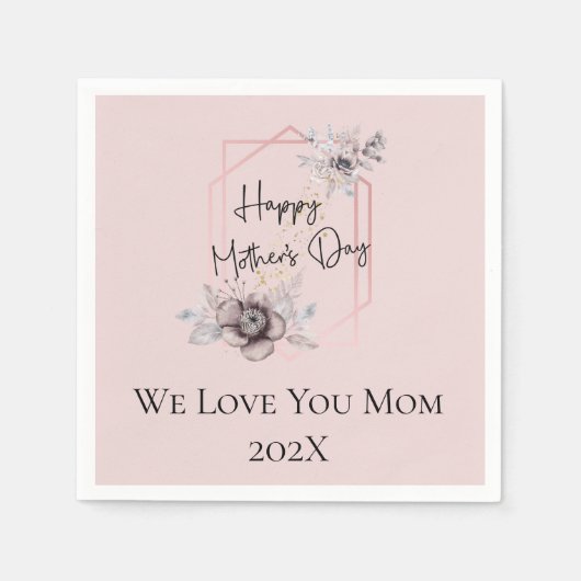 ピンクパーソナライズされたグレイフローラ母の日 スタンダードカクテルナプキン (正面)