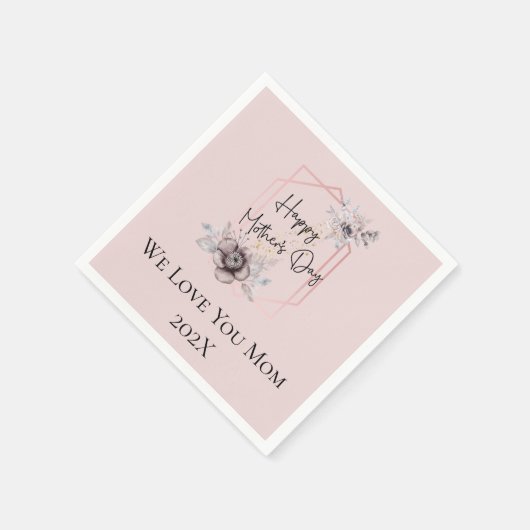 ピンクパーソナライズされたグレイフローラ母の日 スタンダードカクテルナプキン (角)