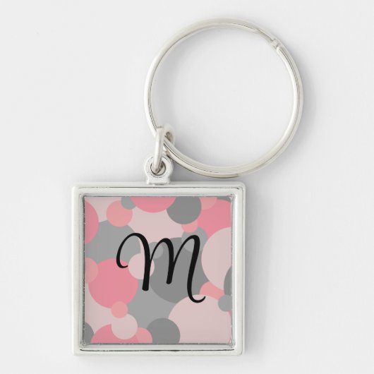 ピンクパーソナライズされたグレイ分子キーチェーン キーホルダー (正面)