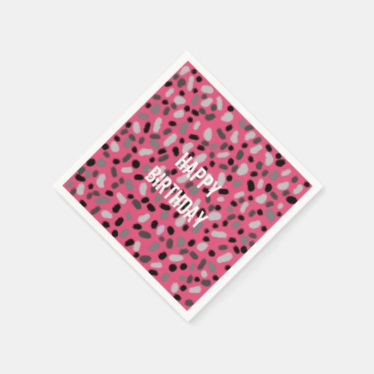 ピンクパーソナライズされたグレイ黒豆 スタンダードカクテルナプキン (角)