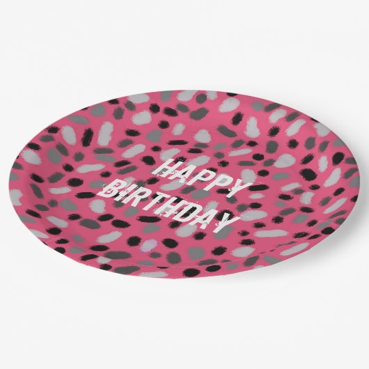 ピンクパーソナライズされたグレイ黒豆    ペーパープレート (アングル)