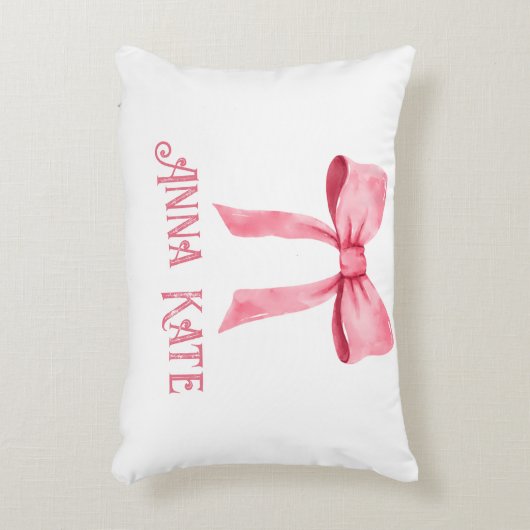 ピンクパーソナライズされたコケット弓アクセント枕 アクセントクッション (正面(垂直))