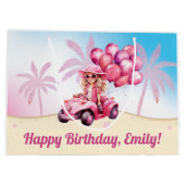 ピンクパーソナライズされたコンバーチブルビーチ誕生日 ラージペーパーバッグ (裏面)