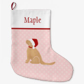 ピンクパーソナライズされたサンタ・ドッグ・クリスマスストッキング ラージクリスマスストッキング (正面)