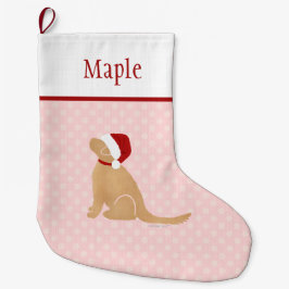 ピンクパーソナライズされたサンタ・ドッグ・クリスマスストッキング ラージクリスマスストッキング