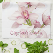 ピンクパーソナライズされたシムビジウムオーキッドキッチンタオル キッチンタオル (折り畳み)