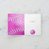 ピンクパーソナライズされたシンプルのソフトボールのスポーツ挨拶 カード (内部)