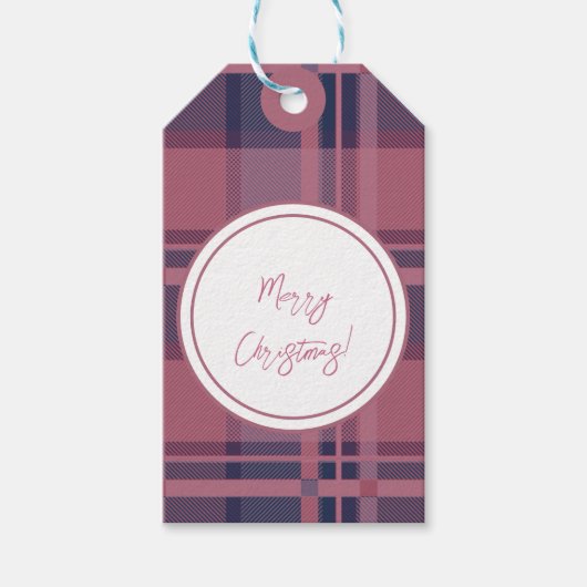 ピンクパーソナライズされたスコティッシュレディタータンチェック模様 ギフトタグ (正面)