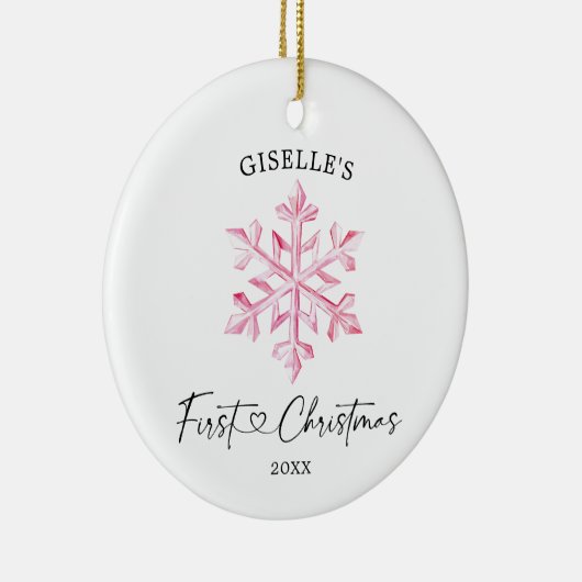 ピンクパーソナライズされたスノーフレーク・ガール初めてのクリスマス セラミックオーナメント (右)