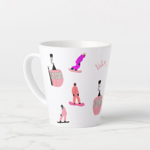 ピンクパーソナライズされたスノーボードスモール カフェラテマグ