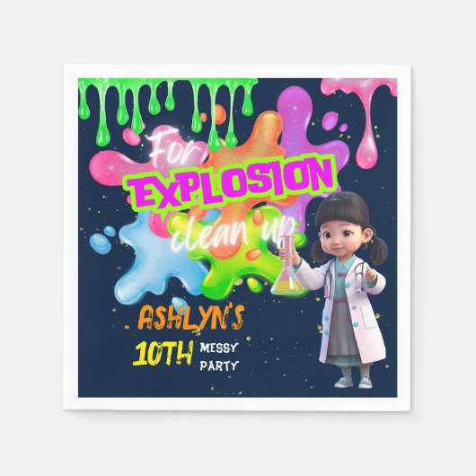 ピンクパーソナライズされたスライムアジアの女性科学者 スタンダードカクテルナプキン (正面)