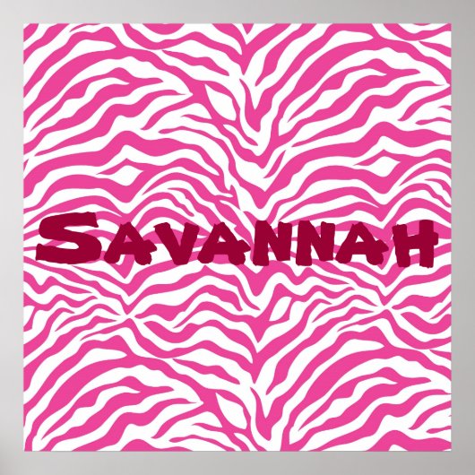 ピンクパーソナライズされたゼブラストライプワイルドアニマルプリント ポスター (正面)
