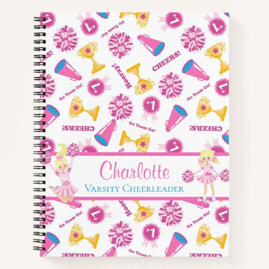 ピンクパーソナライズされたチアリーダーメガホン ノートブック (正面)