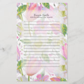 ピンクパーソナライズされたチューリップと緑葉の 便箋 (正面)