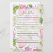 ピンクパーソナライズされたチューリップと緑葉の 便箋 (正面/裏面)