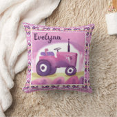 ピンクパーソナライズされたトラクター枕 クッション (ブランケット)