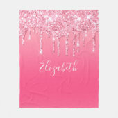 ピンクパーソナライズされたドリップグリッターガーリートレンディー フリースブランケット (正面)