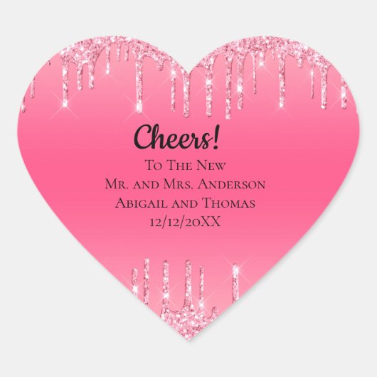 ピンクパーソナライズされたドリップグリッタートレンディー結婚ズ ハートシール (正面)