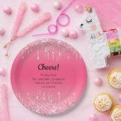 ピンクパーソナライズされたドリップグリッタートレンディー結婚ズ ペーパープレート (パーティー)