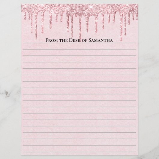 ピンクパーソナライズされたドリップグリッターライニング紙 (正面)