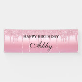 ピンクパーソナライズされたドリップグリッター誕生日バナー 横断幕 (横)