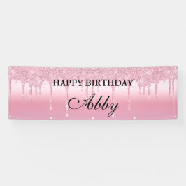 ピンクパーソナライズされたドリップグリッター誕生日バナー 横断幕