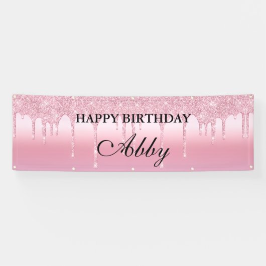 ピンクパーソナライズされたドリップグリッター誕生日バナー 横断幕 (横)