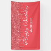 ピンクパーソナライズされたドリップグリッター誕生日バナー 横断幕 (縦)