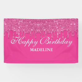 ピンクパーソナライズされたドリップグリッター誕生日バナー 横断幕